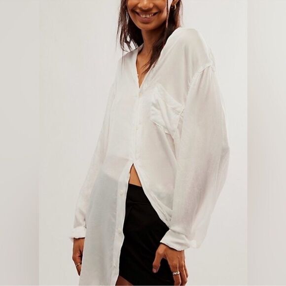 Free People x CP Shades Silk Marcella Button-Down Top in Ivory- NWOT - Picture 1 of 7